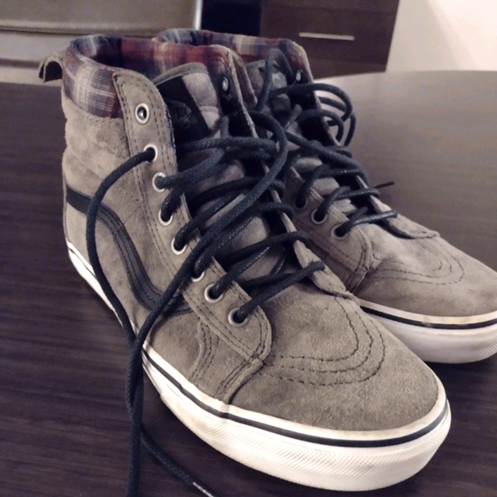 Vans grey plaid high tops